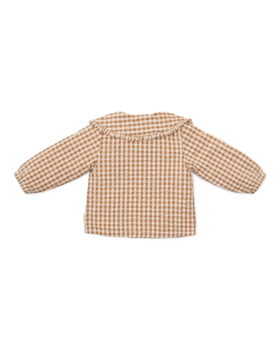 LITTLE DUTCH. Μπλουζάκι μακρυμάνικο με γιακά Brown Check Girls - No 86