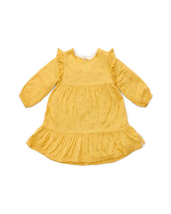 LITTLE DUTCH. Φορεματάκι μακρυμάνικο με βολάν Warm Yellow Blooming Flower - No 92