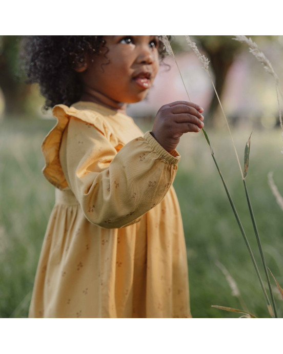 LITTLE DUTCH. Φορεματάκι μακρυμάνικο με βολάν Warm Yellow Blooming Flower - No 92