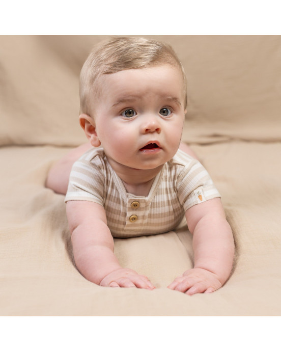 LITTLE DUTCH. Φορμάκι κοντομάνικο Stripe Sand/White - Νο 50