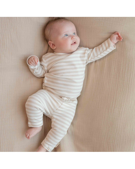 LITTLE DUTCH. Μπλουζάκι μακρυμάνικο Stripe Sand/White - Νο 50