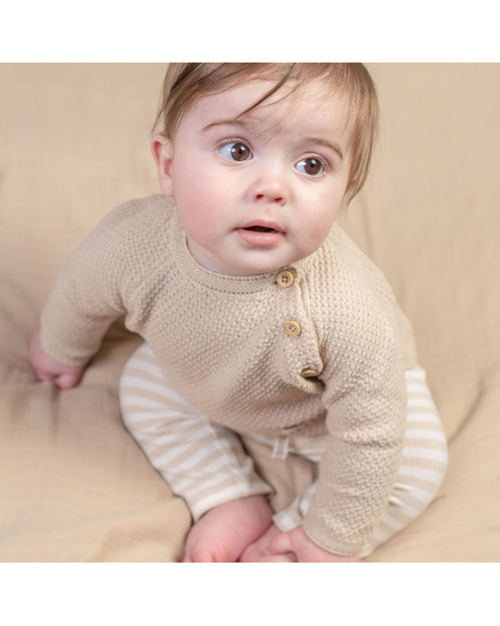 LITTLE DUTCH. Πλεκτό πουλόβερ με κουμπάκια Sand - No 62