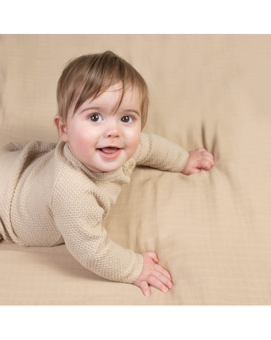 LITTLE DUTCH. Πλεκτό πουλόβερ με κουμπάκια Sand - No 62