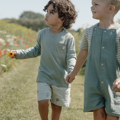 LITTLE DUTCH. Μπλουζάκι κοντομάνικο Forest Green Stripe - Νο 80