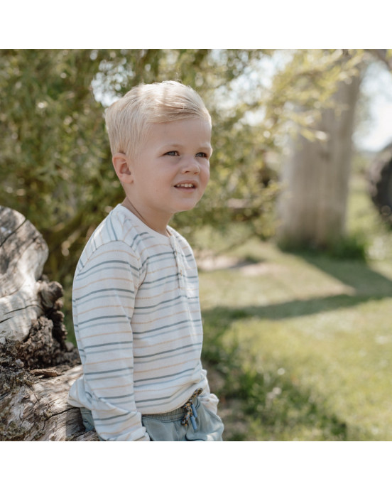 LITTLE DUTCH. Μπλουζάκι μακρυμάνικο με κουμπάκια Multi Stripe - Νο 98