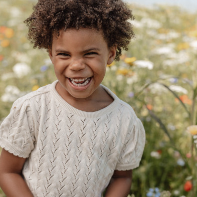 LITTLE DUTCH. Πλεκτό μπλουζάκι κοντομάνικο Creme - Νο 98