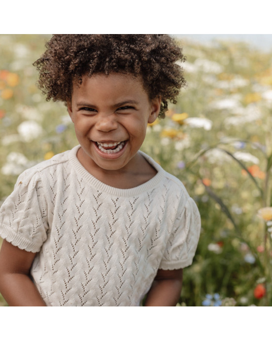 LITTLE DUTCH. Πλεκτό μπλουζάκι κοντομάνικο Creme - Νο 80