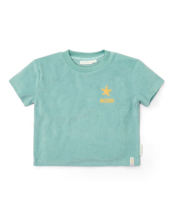 LITTLE DUTCH. Σετ μπλουζάκι και κοντό παντελονάκι Seashells and Stripes Surf Blue - Νο 86/92