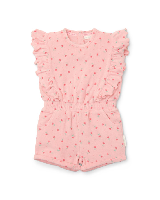 LITTLE DUTCH. Ολόσωμη φόρμα με βολάν Sunny Flowers Pink - Νο 86/92