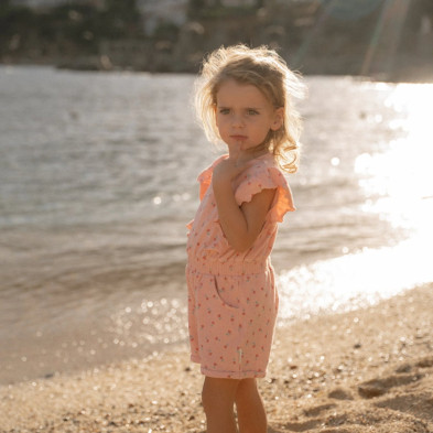 LITTLE DUTCH. Ολόσωμη φόρμα με βολάν Sunny Flowers Pink - Νο 98/104