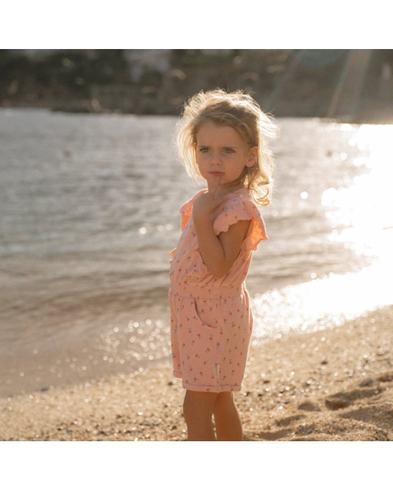 LITTLE DUTCH. Ολόσωμη φόρμα με βολάν Sunny Flowers Pink - Νο 86/92