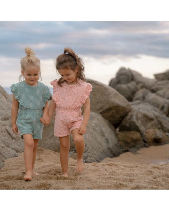 LITTLE DUTCH. Ολόσωμη φόρμα με βολάν Sunny Flowers Pink - Νο 86/92