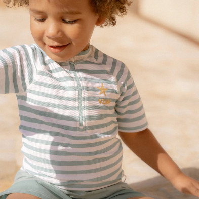 LITTLE DUTCH. Ολόσωμο μακρυμάνικο μαγιό Stripes Surf Blue - Νο 74/80