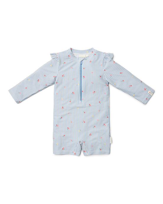 LITTLE DUTCH. Ολόσωμο μακρυμάνικο μαγιό Sunny Flowers Blue - Νο 62/68