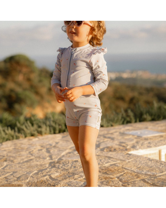 LITTLE DUTCH. Ολόσωμο μακρυμάνικο μαγιό Sunny Flowers Blue - Νο 62/68