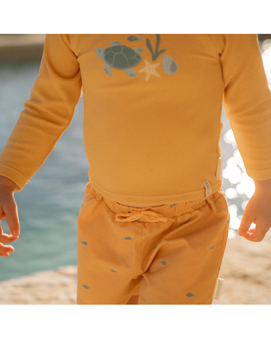 LITTLE DUTCH. Μπλουζάκι μακρυμάνικο με προστασία UV Seashells Sunny Yellow - Νο 62/68