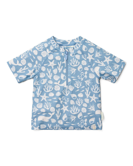 LITTLE DUTCH. Μπλουζάκι κοντομάνικο με προστασία UV Sea Life Ocean Blue - Νο 74/80