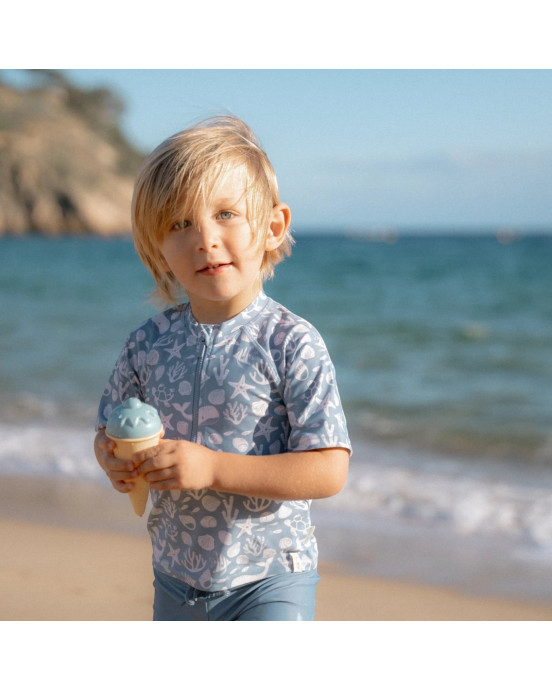 LITTLE DUTCH. Μπλουζάκι κοντομάνικο με προστασία UV Sea Life Ocean Blue - Νο 74/80