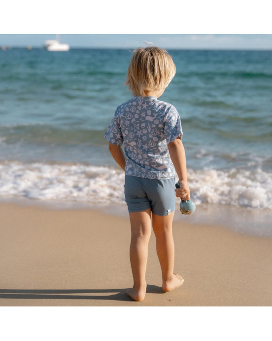 LITTLE DUTCH. Μπλουζάκι κοντομάνικο με προστασία UV Sea Life Ocean Blue - Νο 74/80