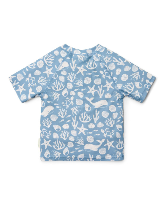 LITTLE DUTCH. Μπλουζάκι κοντομάνικο με προστασία UV Sea Life Ocean Blue - Νο 74/80