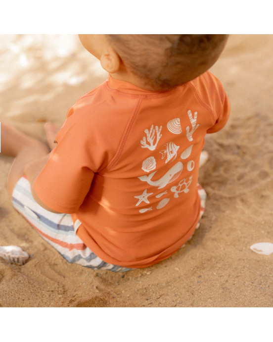 LITTLE DUTCH. Μπλουζάκι κοντομάνικο με προστασία UV Sea Life Coral Red - Νο 62/68