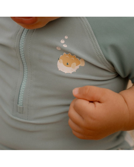 LITTLE DUTCH. Μπλουζάκι κοντομάνικο με προστασία UV Seashells Surf Blue - Νο 62/68