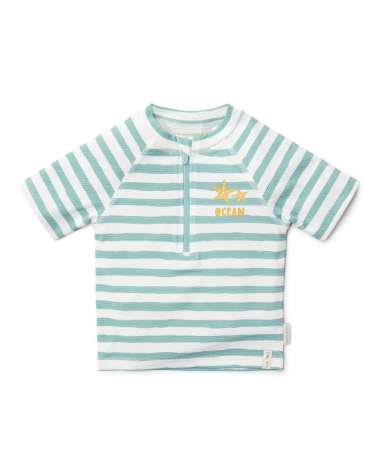 LITTLE DUTCH. Μπλουζάκι κοντομάνικο με προστασία UV Stripes Surf Blue - Νο 62/68