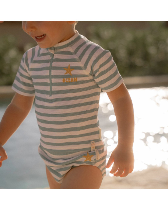 LITTLE DUTCH. Μπλουζάκι κοντομάνικο με προστασία UV Stripes Surf Blue - Νο 98/104