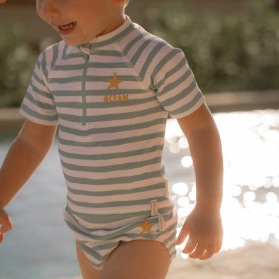 LITTLE DUTCH. Μπλουζάκι κοντομάνικο με προστασία UV Stripes Surf Blue - Νο 62/68