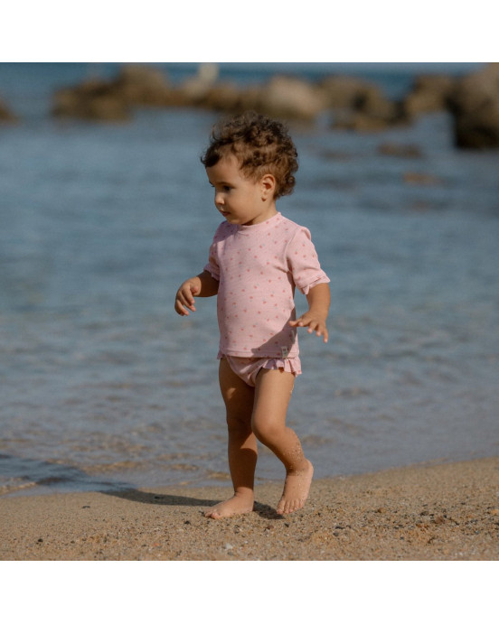 LITTLE DUTCH. Μπλουζάκι κοντομάνικο με προστασία UV Sunny Flowers Blush - Νο 86/92