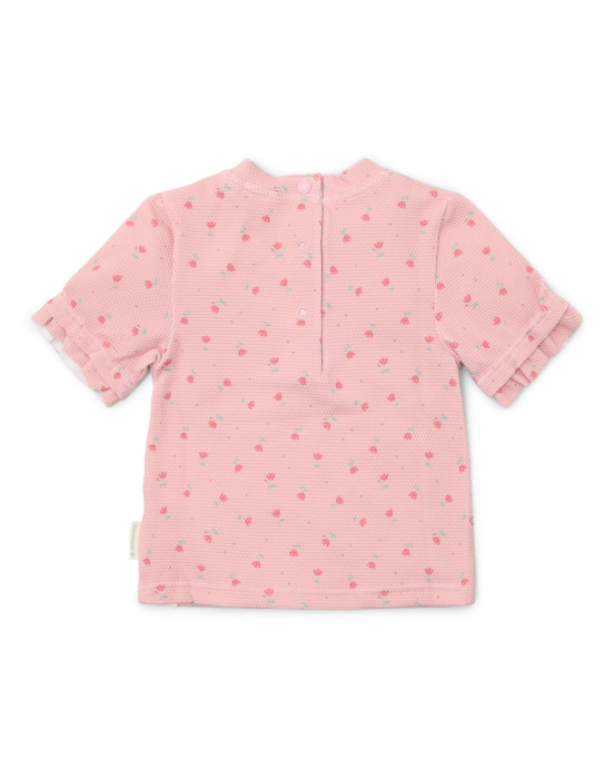 LITTLE DUTCH. Μπλουζάκι κοντομάνικο με προστασία UV Sunny Flowers Blush - Νο 86/92