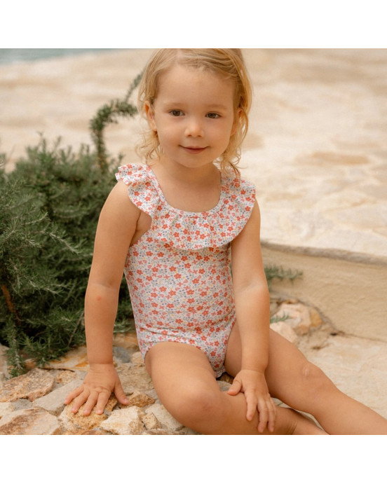 LITTLE DUTCH. Ολόσωμο μαγιό με βολάν Sunny Flowers Multi-colour - Νο 62/68