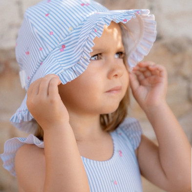 LITTLE DUTCH. Παιδικό καπέλο ήλιου διπλής όψης Sunny Flowers Blue - Νο 2 (45-47,5)