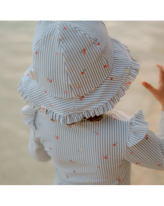 LITTLE DUTCH. Παιδικό καπέλο ήλιου διπλής όψης Sunny Flowers Blue - Νο 1 (41-45)