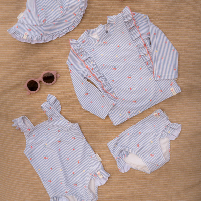 LITTLE DUTCH. Παιδικό μαγιό μπικίνι με βολάν Sunny Flowers Blue - Νο 74/80
