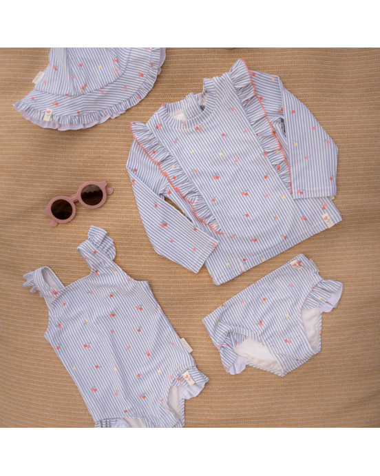 LITTLE DUTCH. Παιδικό μαγιό μπικίνι με βολάν Sunny Flowers Blue - Νο 74/80