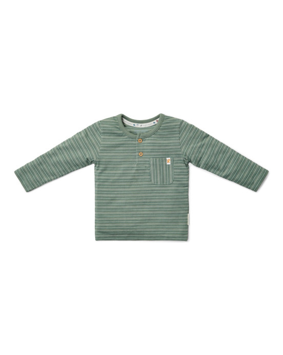LITTLE DUTCH. Μπλουζάκι μακρυμάνικο με τσέπη Forest Green Stripe - Νο 86