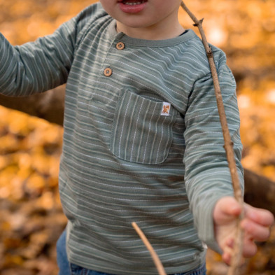 LITTLE DUTCH. Μπλουζάκι μακρυμάνικο με τσέπη Forest Green Stripe - Νο 104