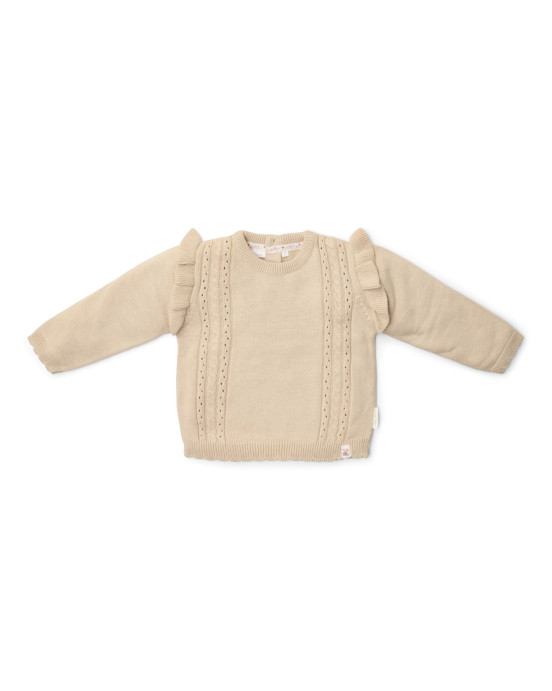 LITTLE DUTCH. Πλεκτό πουλόβερ με βολάν στους ώμους Sand - Νο 86