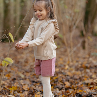 LITTLE DUTCH. Πλεκτό πουλόβερ με βολάν στους ώμους Sand - Νο 104