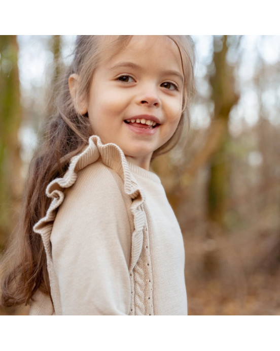 LITTLE DUTCH. Πλεκτό πουλόβερ με βολάν στους ώμους Sand - Νο 74