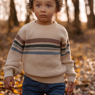LITTLE DUTCH. Πλεκτό πουλόβερ με ρίγες Sand - Νο 80