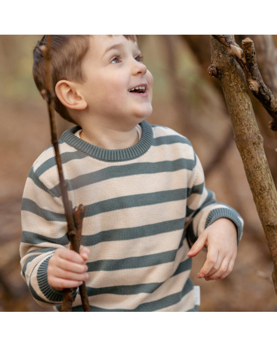 LITTLE DUTCH. Πλεκτό πουλόβερ Balsam Green Stripe - Νο 74