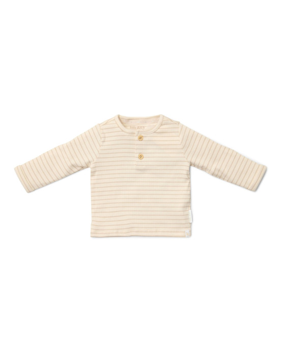 LITTLE DUTCH. Μπλουζάκι μακρυμάνικο με κουμπάκια Soft Beige Stripe - Νο 56
