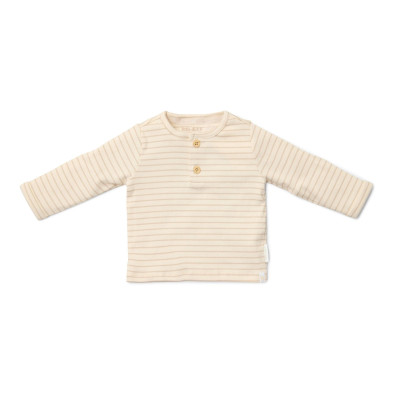 LITTLE DUTCH. Μπλουζάκι μακρυμάνικο με κουμπάκια Soft Beige Stripe - Νο 62