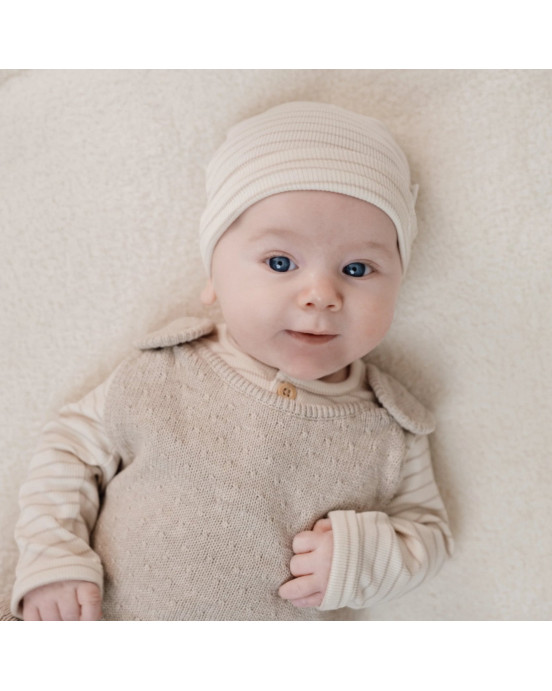 LITTLE DUTCH. Σκουφάκι Soft Beige Stripe - Νο 1 (0-3 μηνών)