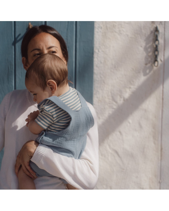 LITTLE DUTCH. Φορμάκι κοντομάνικο μπλε Stone Blue stripe - Νο 62