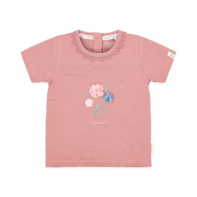 LITTLE DUTCH. Μπλουζάκι κοντομάνικο με ανάγλυφα λουλούδια Pink Blush - Νο 80