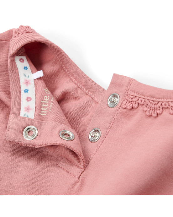 LITTLE DUTCH. Μπλουζάκι κοντομάνικο με ανάγλυφα λουλούδια Pink Blush - Νο 86