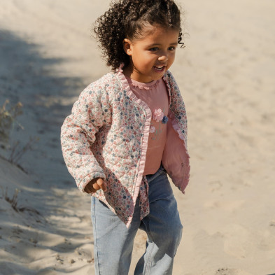 LITTLE DUTCH. Μπλουζάκι κοντομάνικο με ανάγλυφα λουλούδια Pink Blush - Νο 92